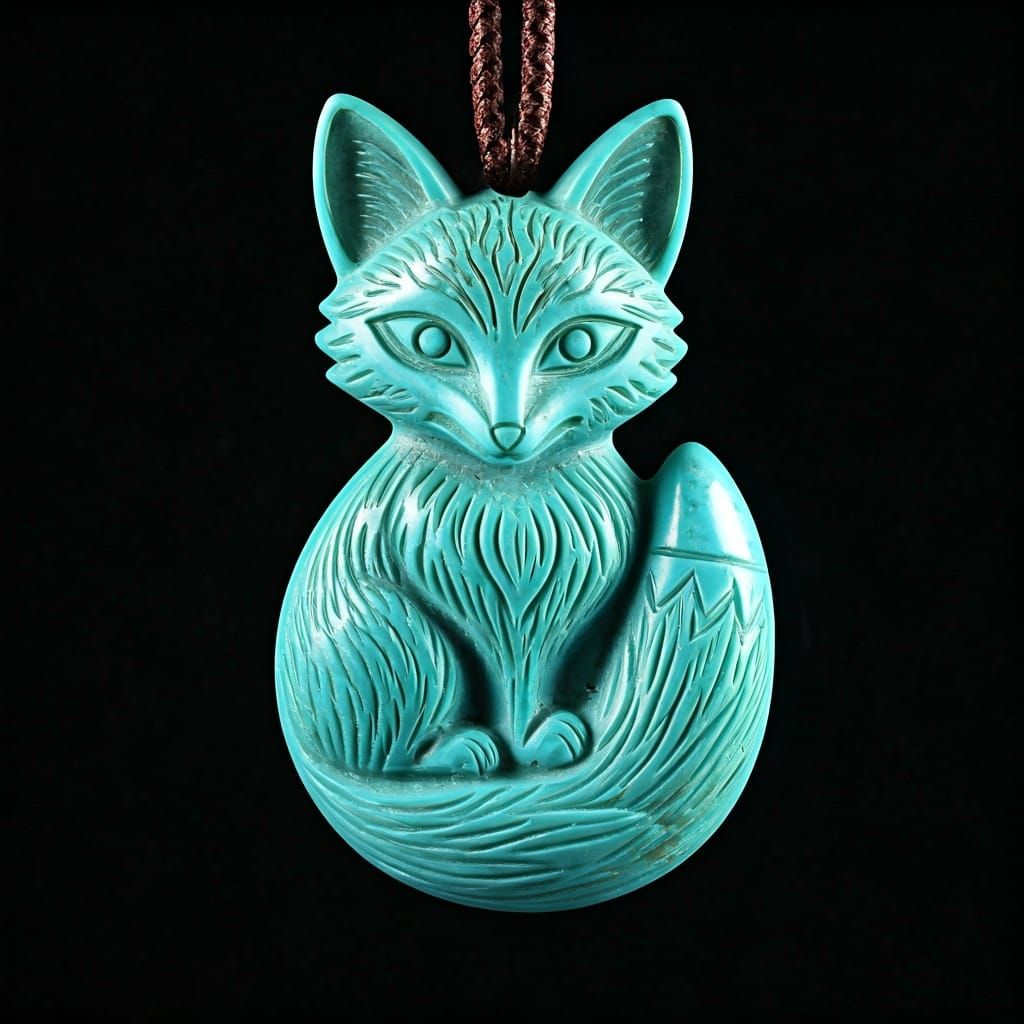 Turquoise Fox Amulet Carving