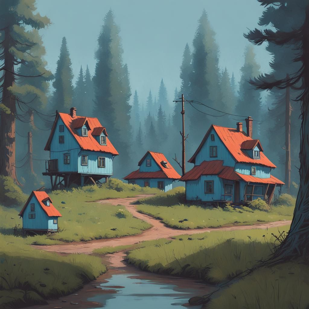 Smurf Village in Retro-Futuristic Style