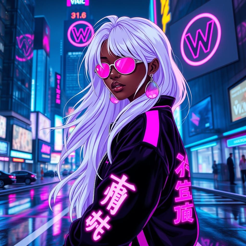 Cyberpunk Princess in Neon Cityscape
