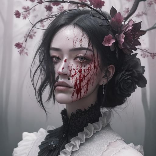 Bloody Crystal Sakura in Dark Fantasy Portrait