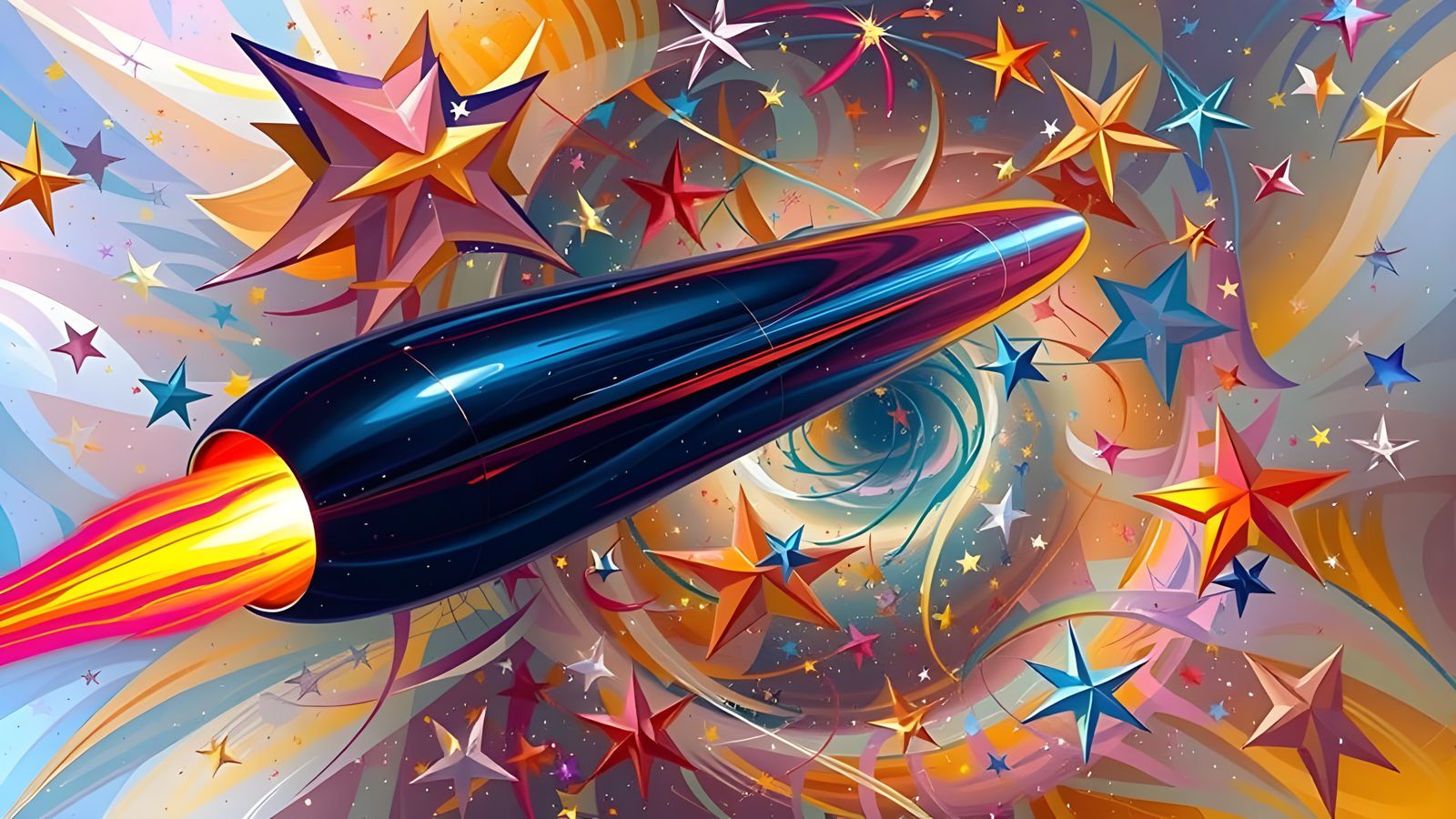 Sleek Cylinder Races Through Plasma Vortex in Kandinsky Styl...