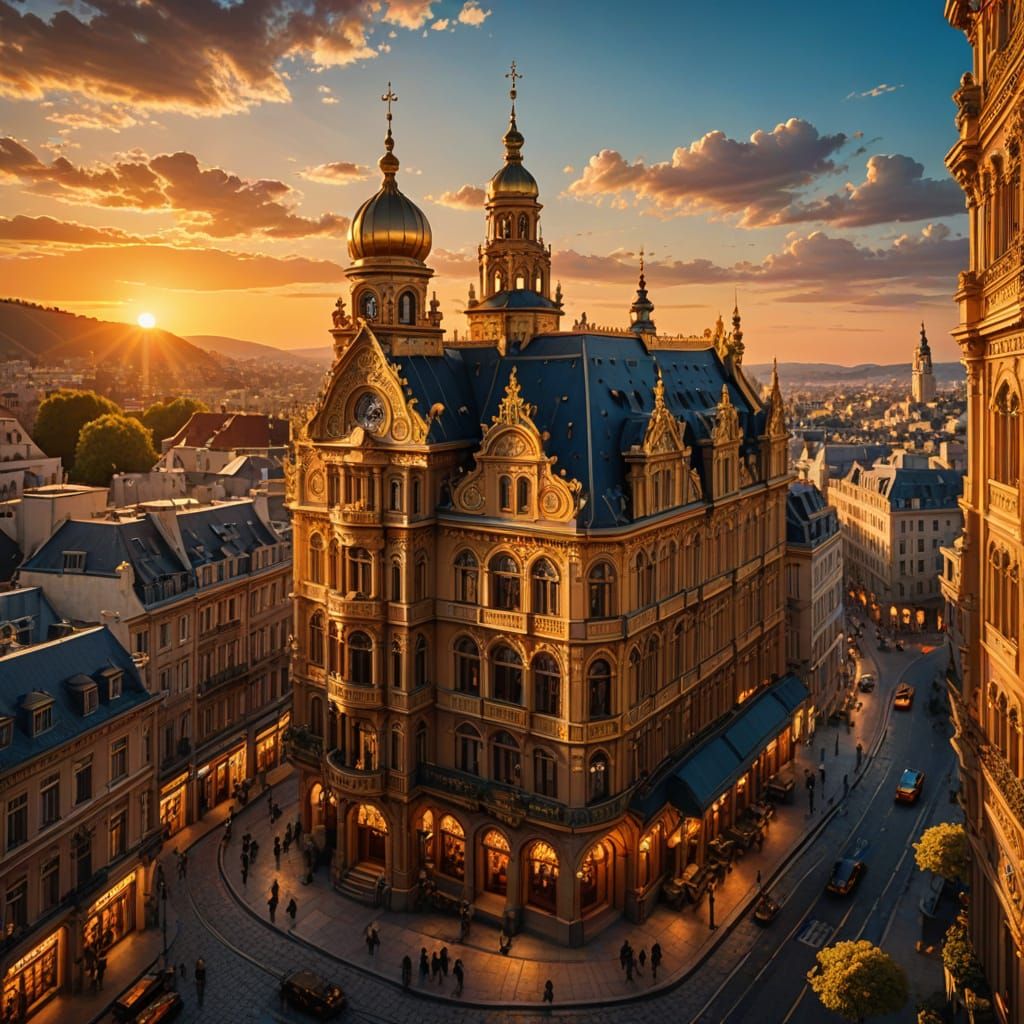 Golden Metropolis in Cinematic Oil Painting Style