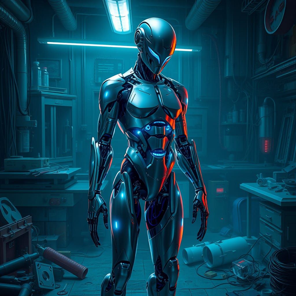 Cyborg in Futuristic Laboratory