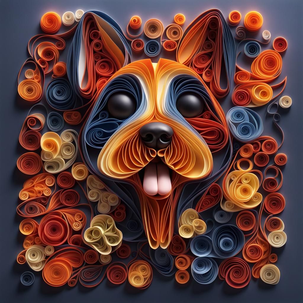 Cute dog paper quilling piece