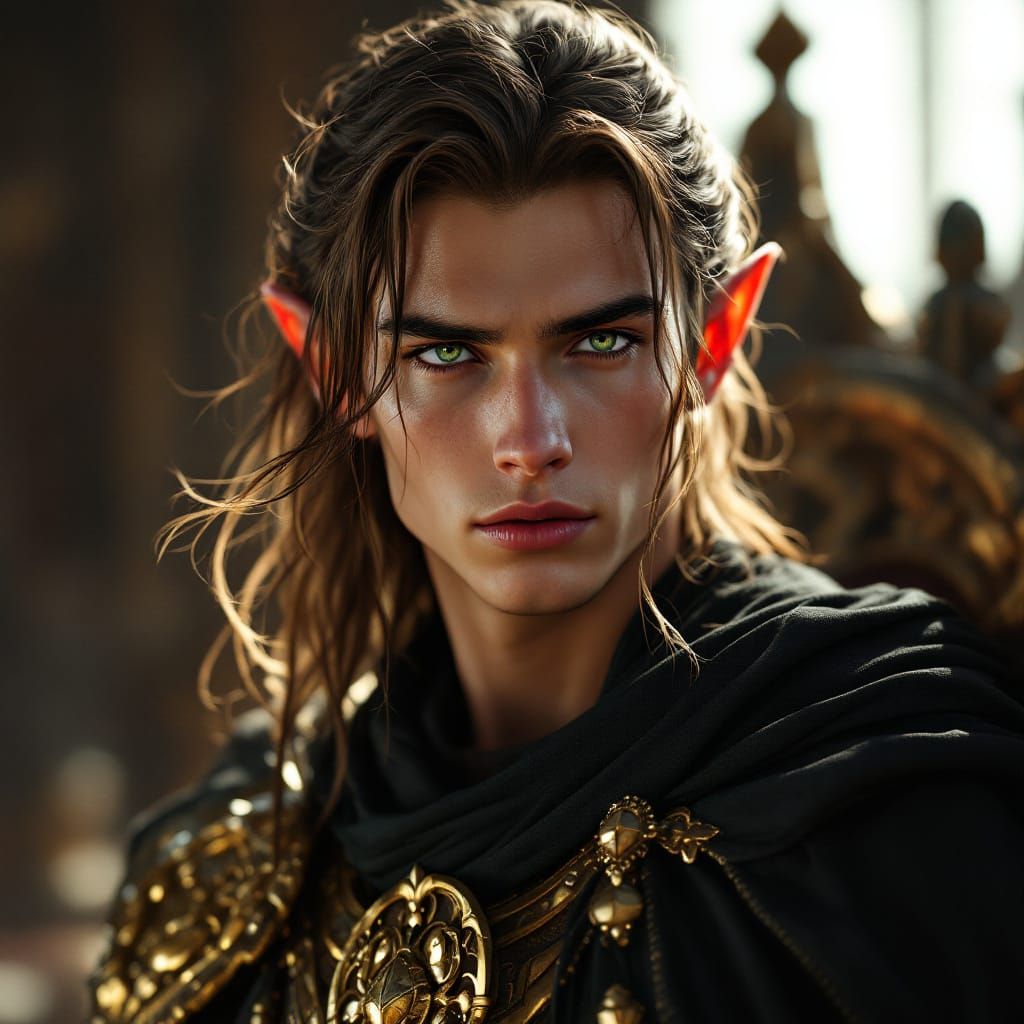 Regal Elf Prince Portrait in Golden Armor