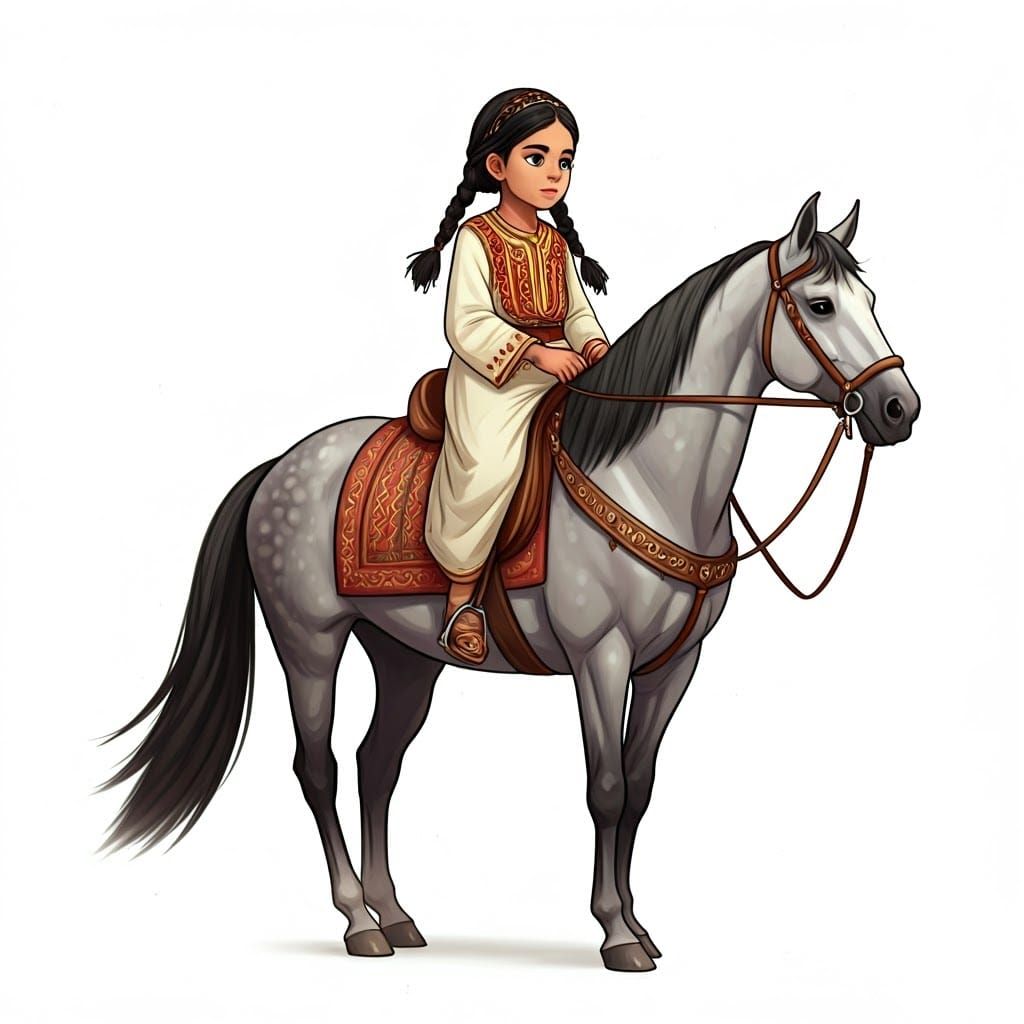 Algerian Girl on Horse in Anime Style