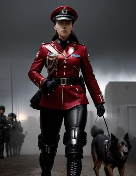 Female Officer Walking Police Dogs in Hyperrealistic Style
