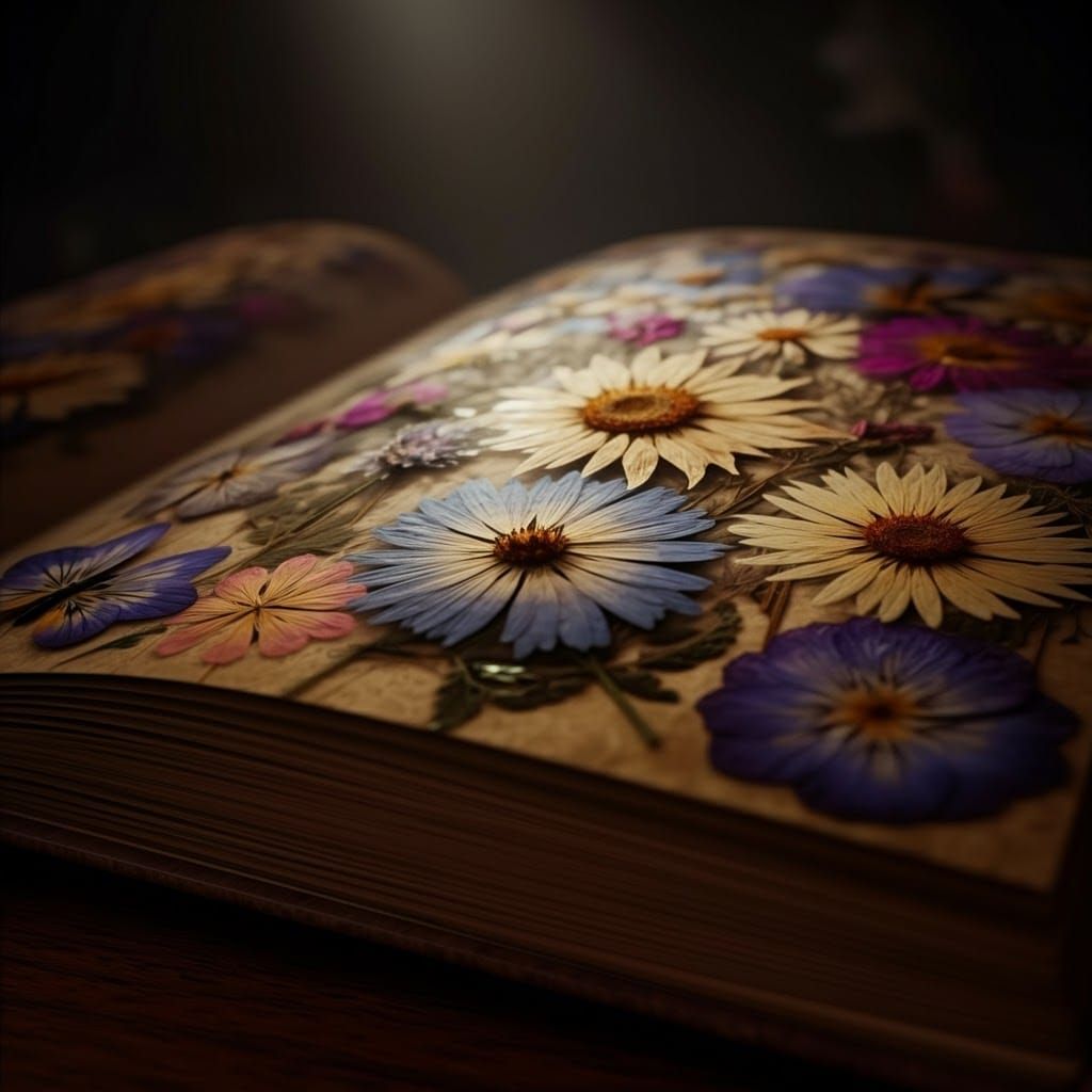 Pressed Flowers in Book: Macro Realism to Ink Art