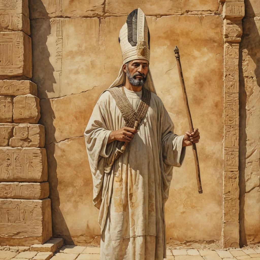 Sumerian Priest Before Ziggurat as Watercolor Painting