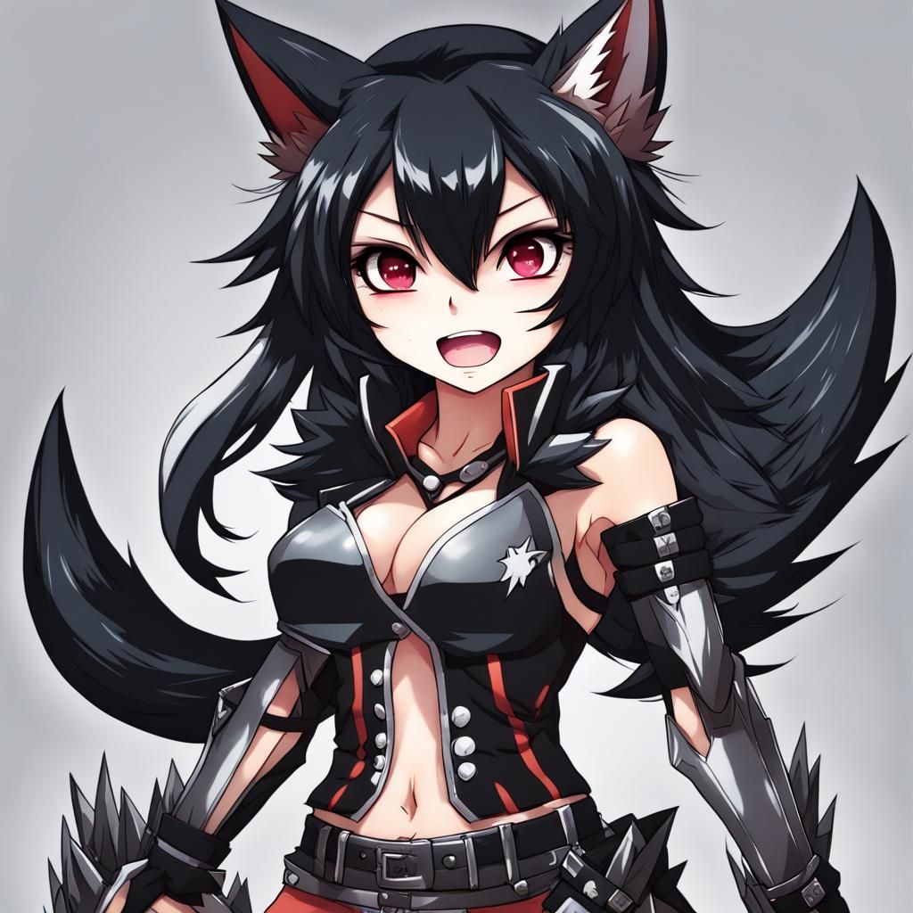 Fierce Wolf Girl in Anime Key Visual Style