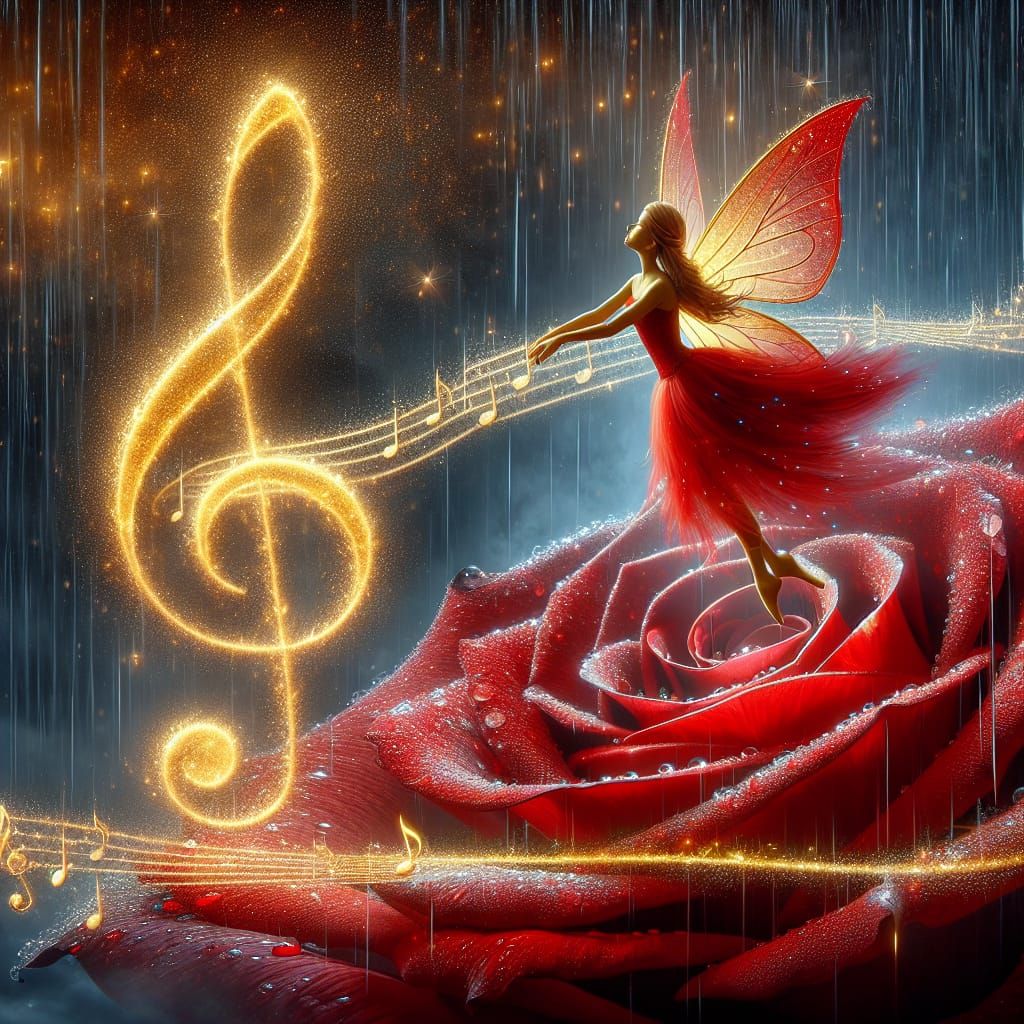 Fairy Dances with Music on a Rose