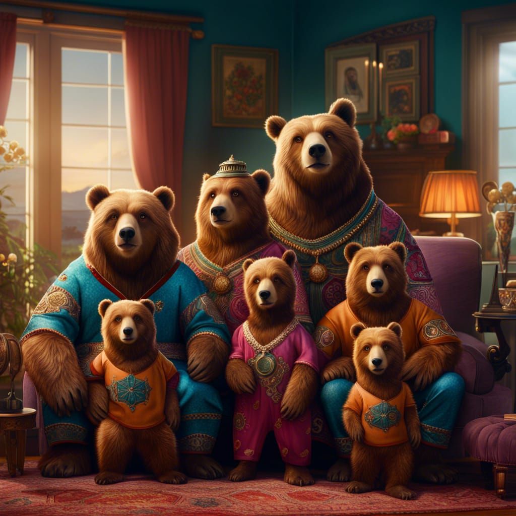 Bear Family in Pajamas: Digital Matte Painting