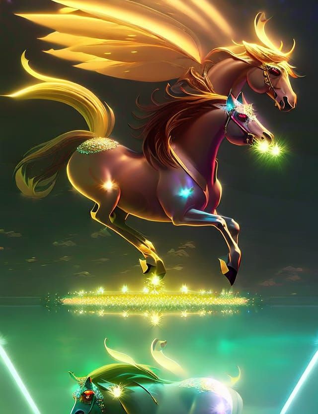 Crystal Horse Digital Illustration in Cosmic Style