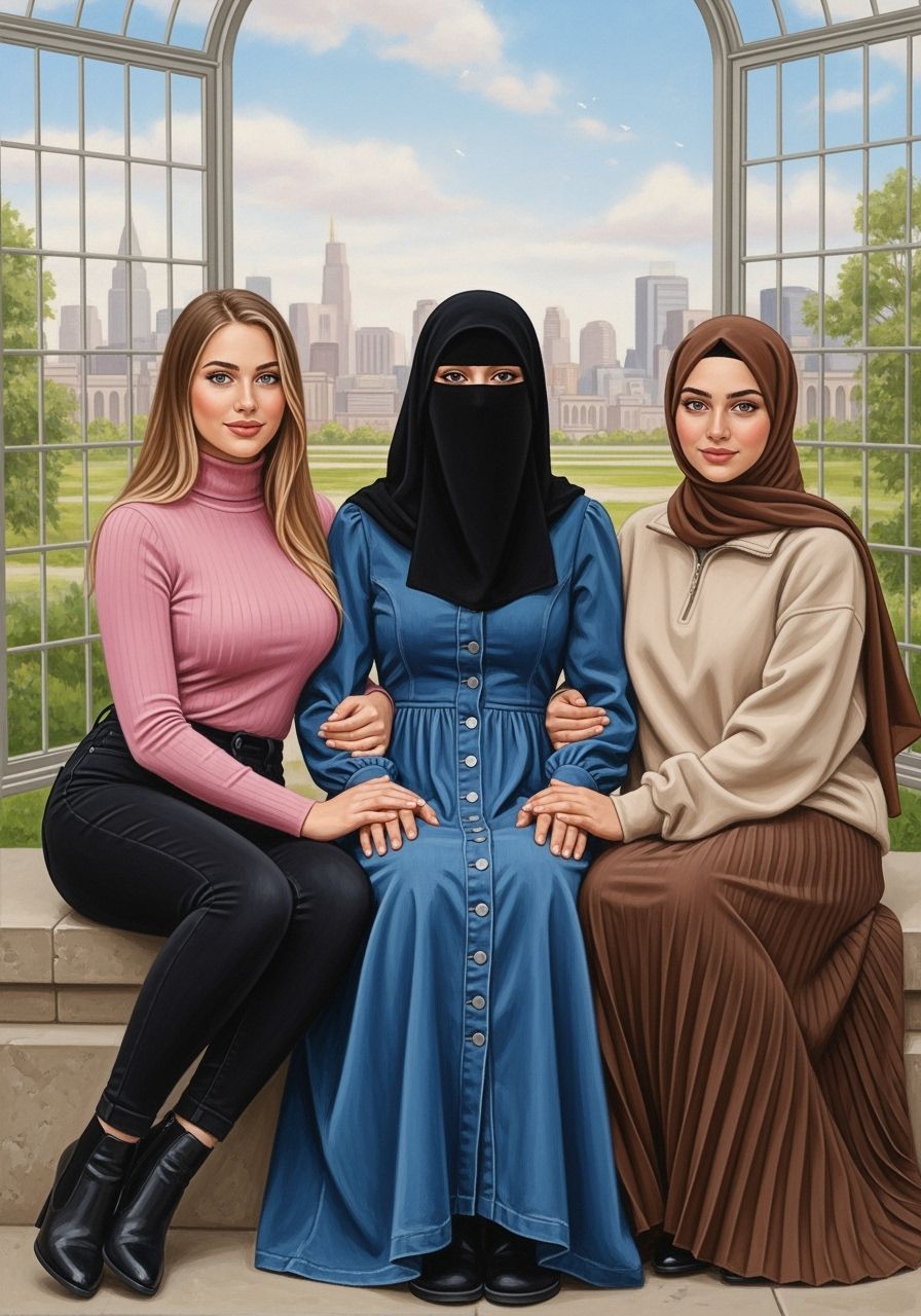 Friends in Botanic Garden: Classic Oil Painting