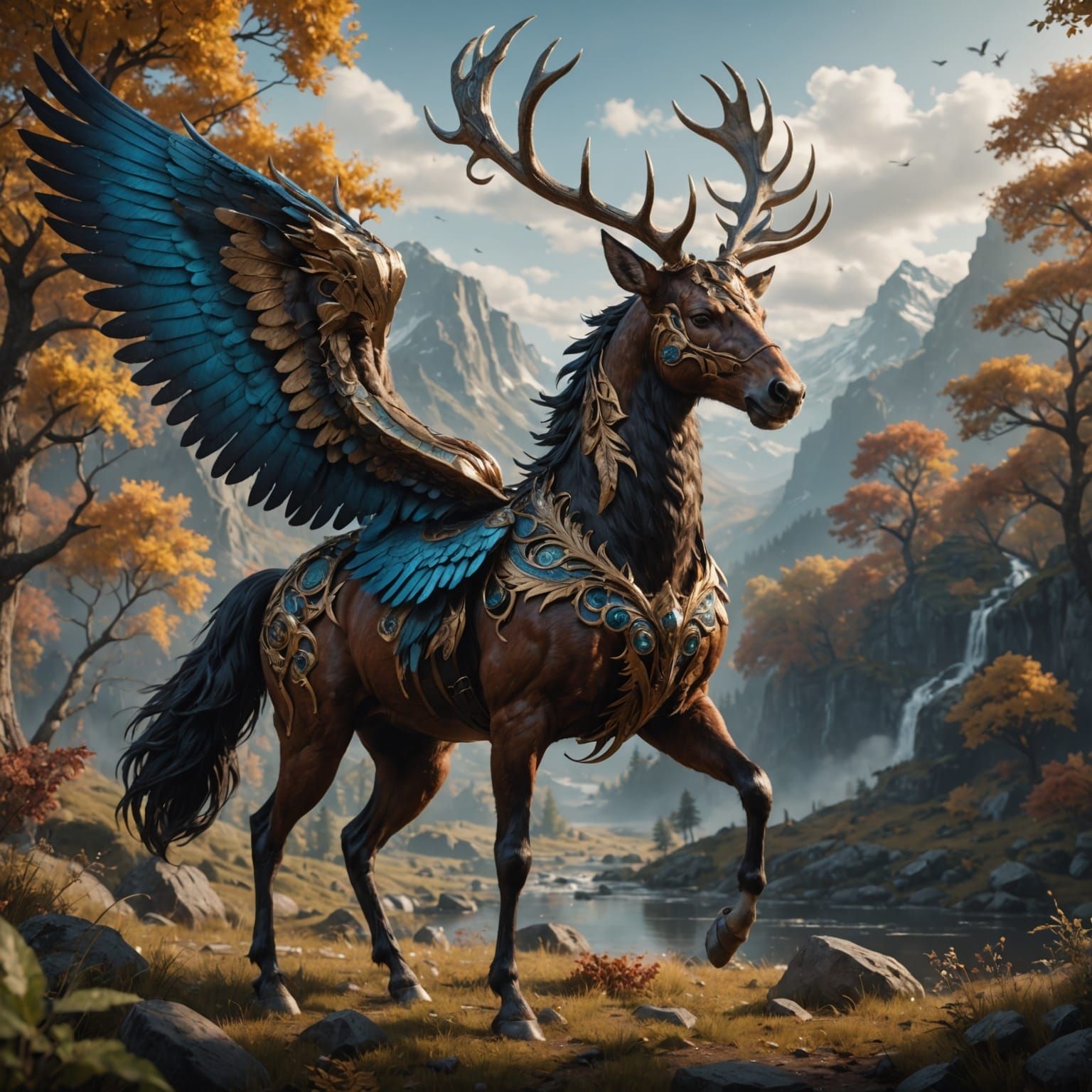 Winged Horse-Deer Hybrid in Fantastical Matte Painting Style