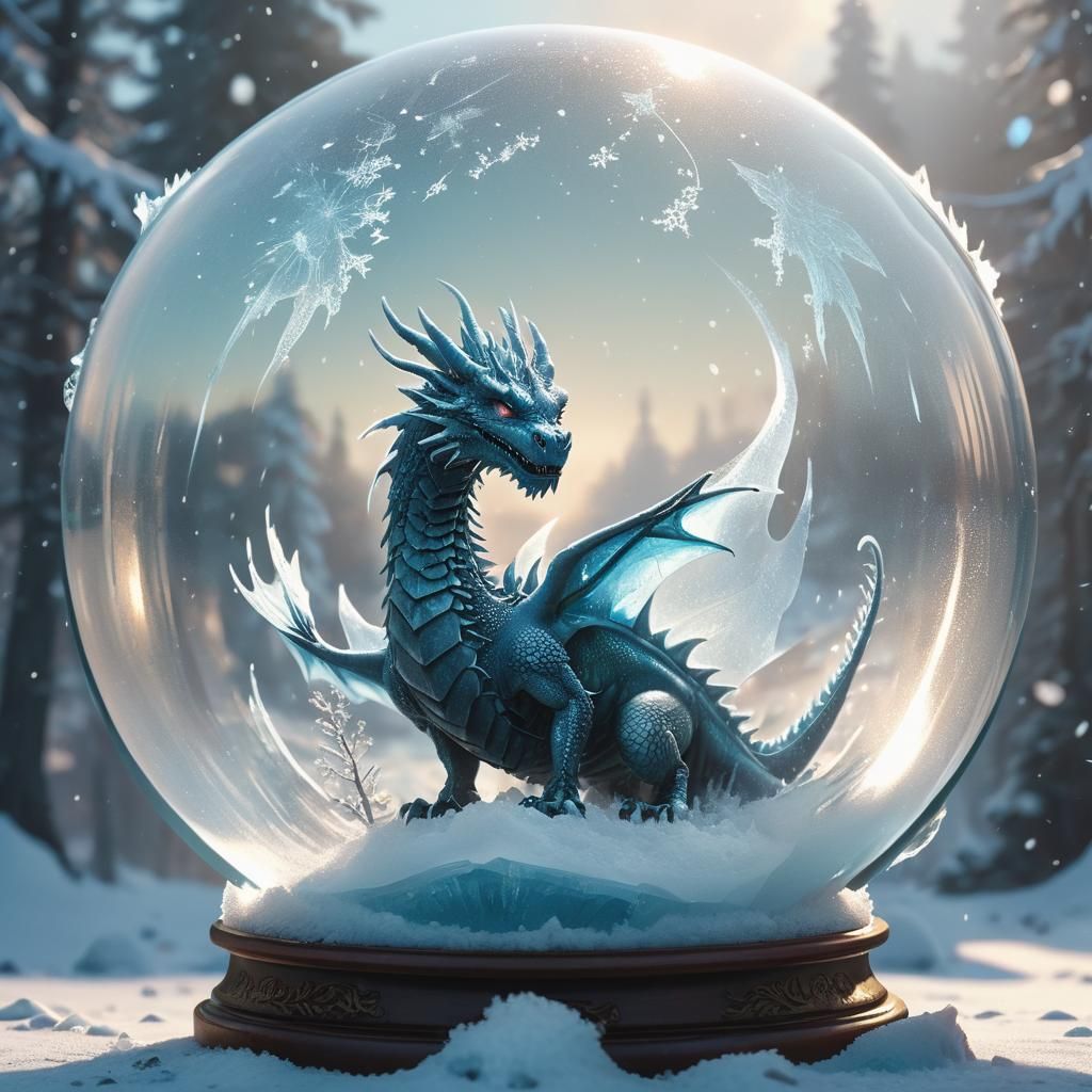 Ice Dragon in Snow Globe: Digital Matte Painting