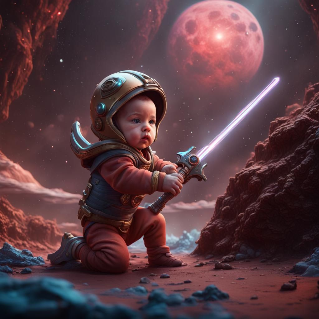 Baby Warrior with Space Sword: Fantasy Concept Art