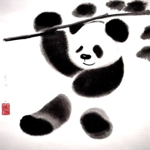 Minimalist Panda Bear in Black Ink Painting Style