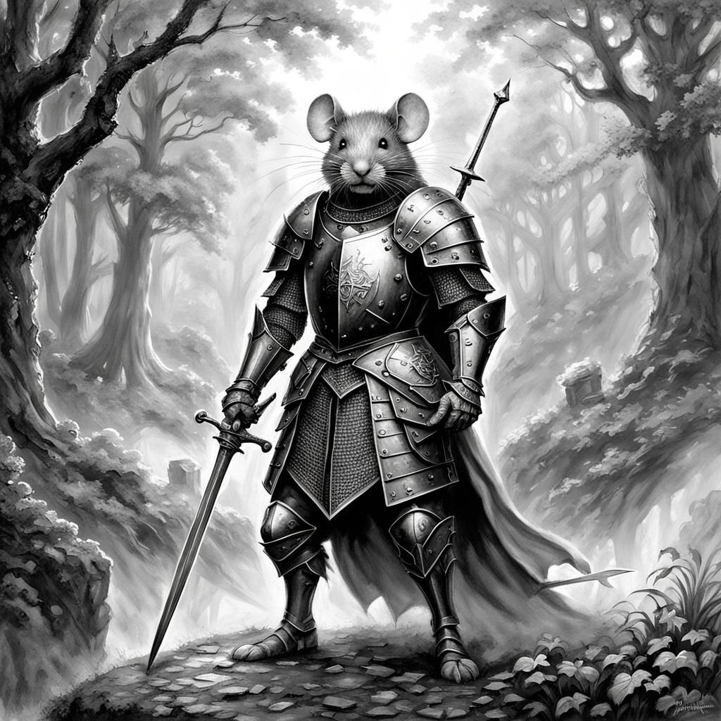 Mouse Knight in Monochrome Fantasy Art