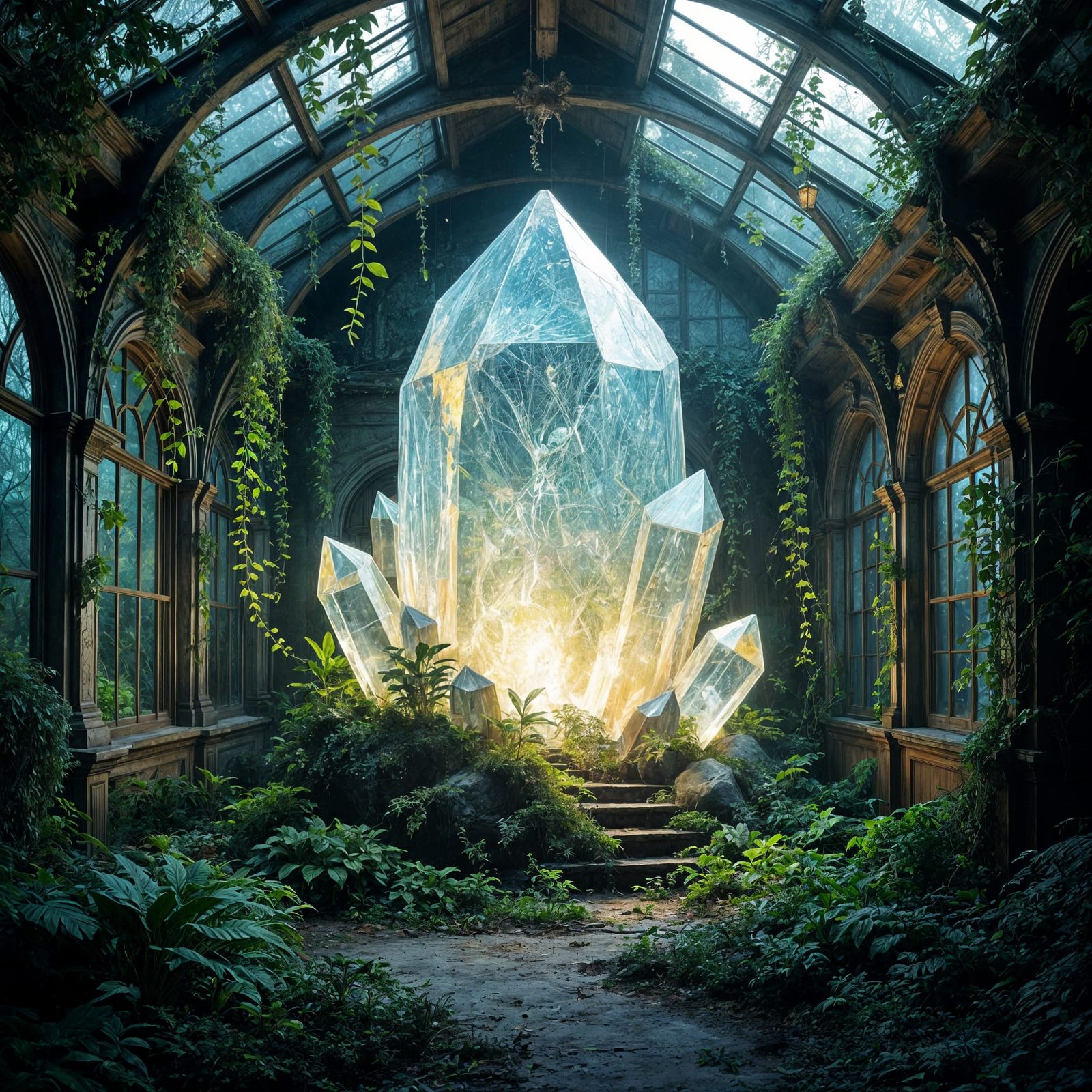 An abandoned, overgrown Victorian greenhouse, now housing a ...