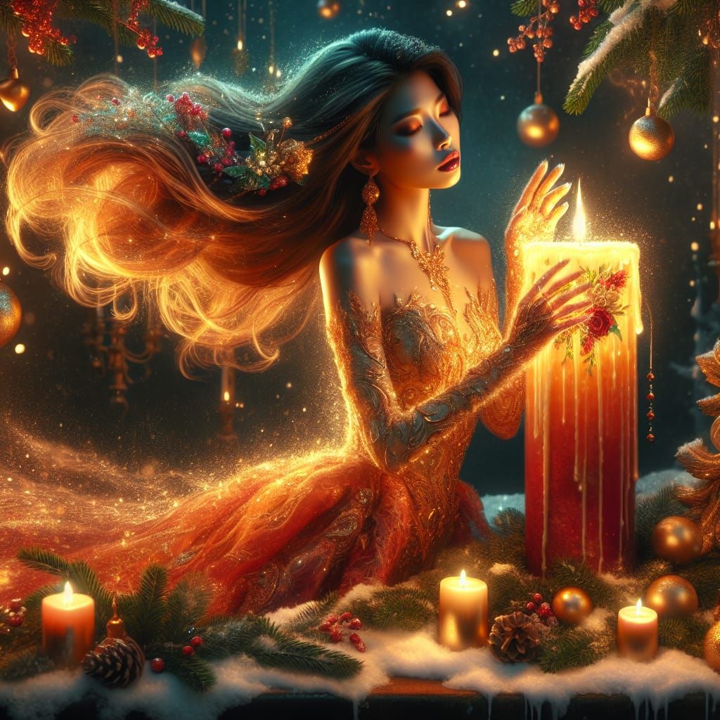 Enchanting Christmas Goddess Emanates from Vibrant Flame