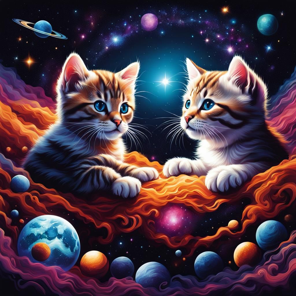 Cosmic Kittens: Deep Color Astral Illustration