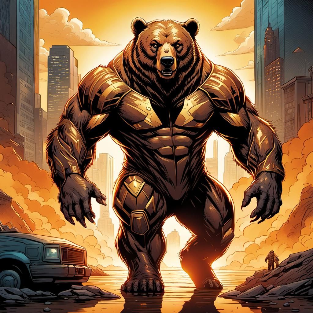 Anthropomorphic Bear in Comic Book Style