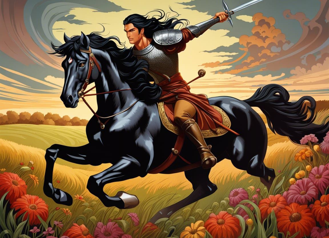 Handsome Centaur Galloping Across Field