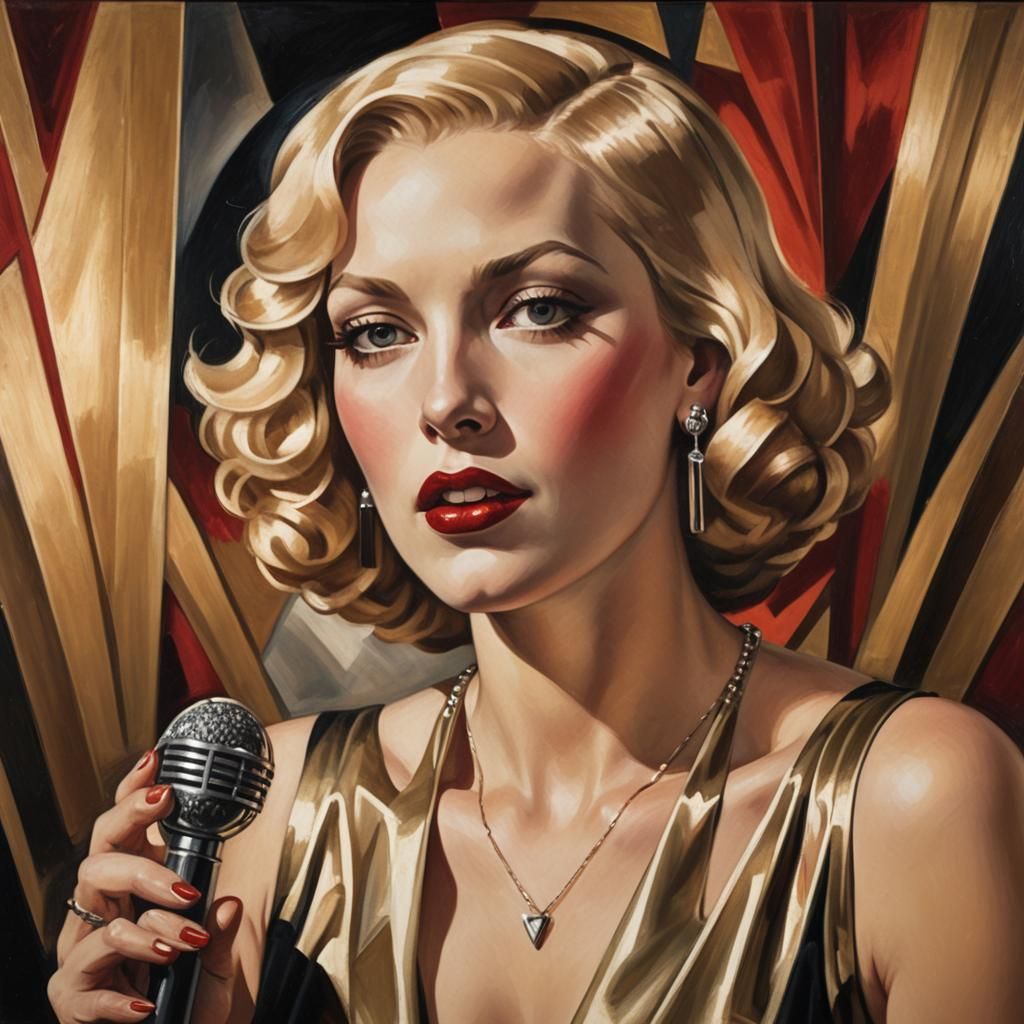 Jazz Singer in Art Deco Style Portrait