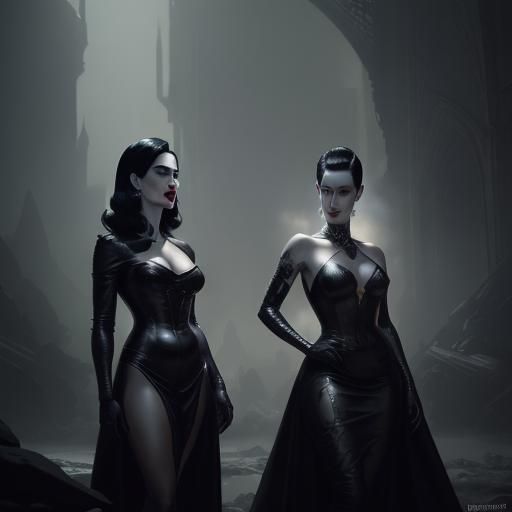 Robyn Dominique and Dita von Teese in Leather Gowns