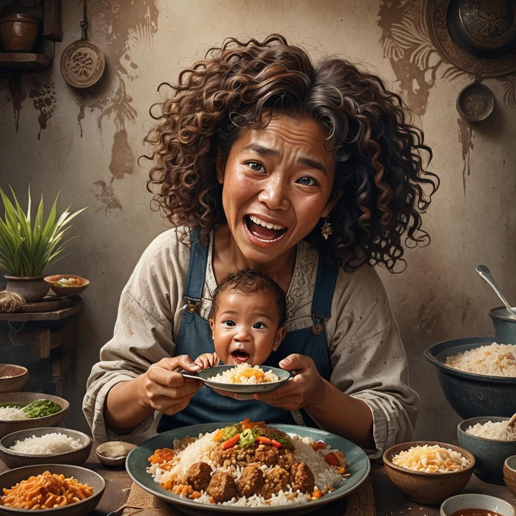 Filipino Mother Feeds Child: Matte Painting