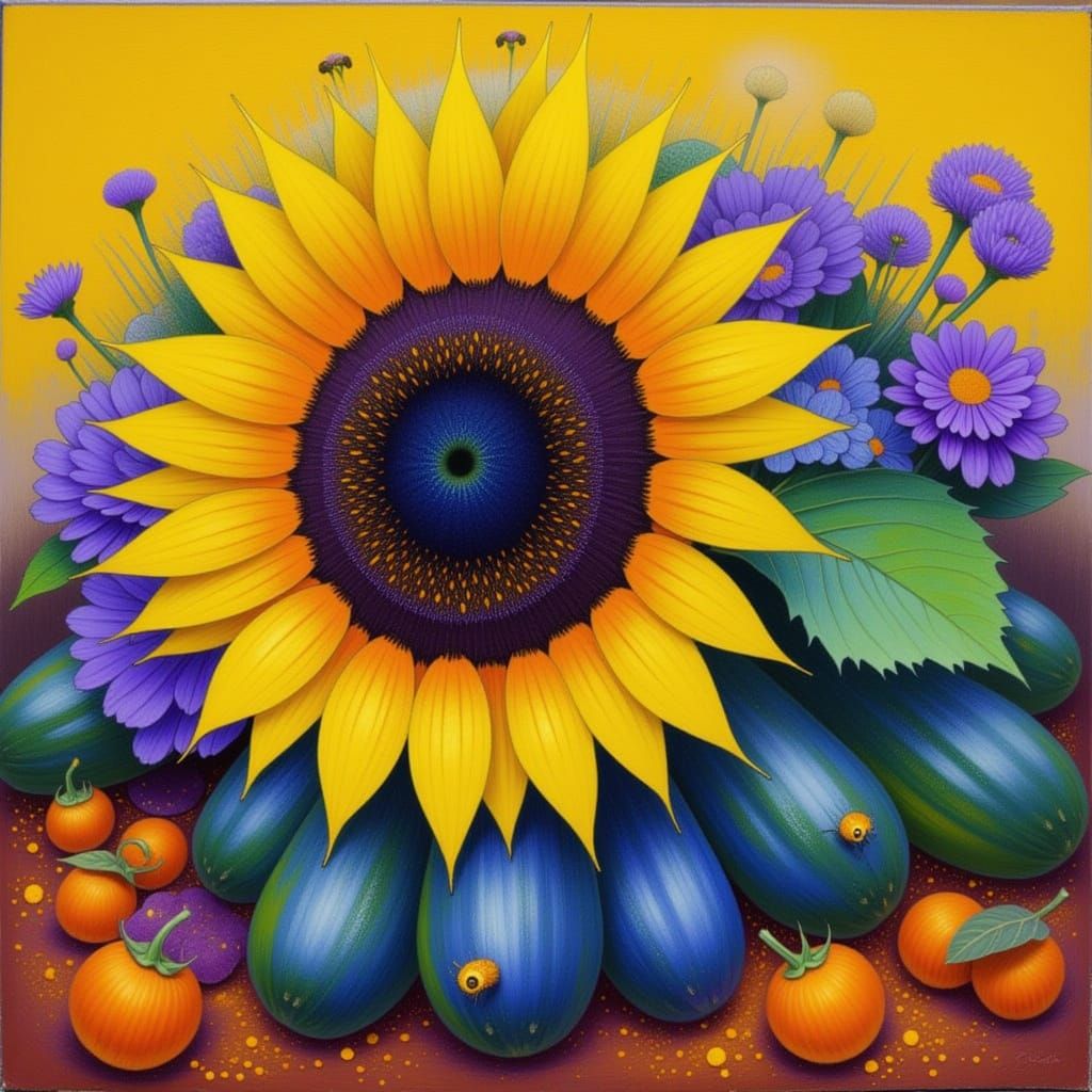 Sunflower Guardian in Graffiti Street Art Style