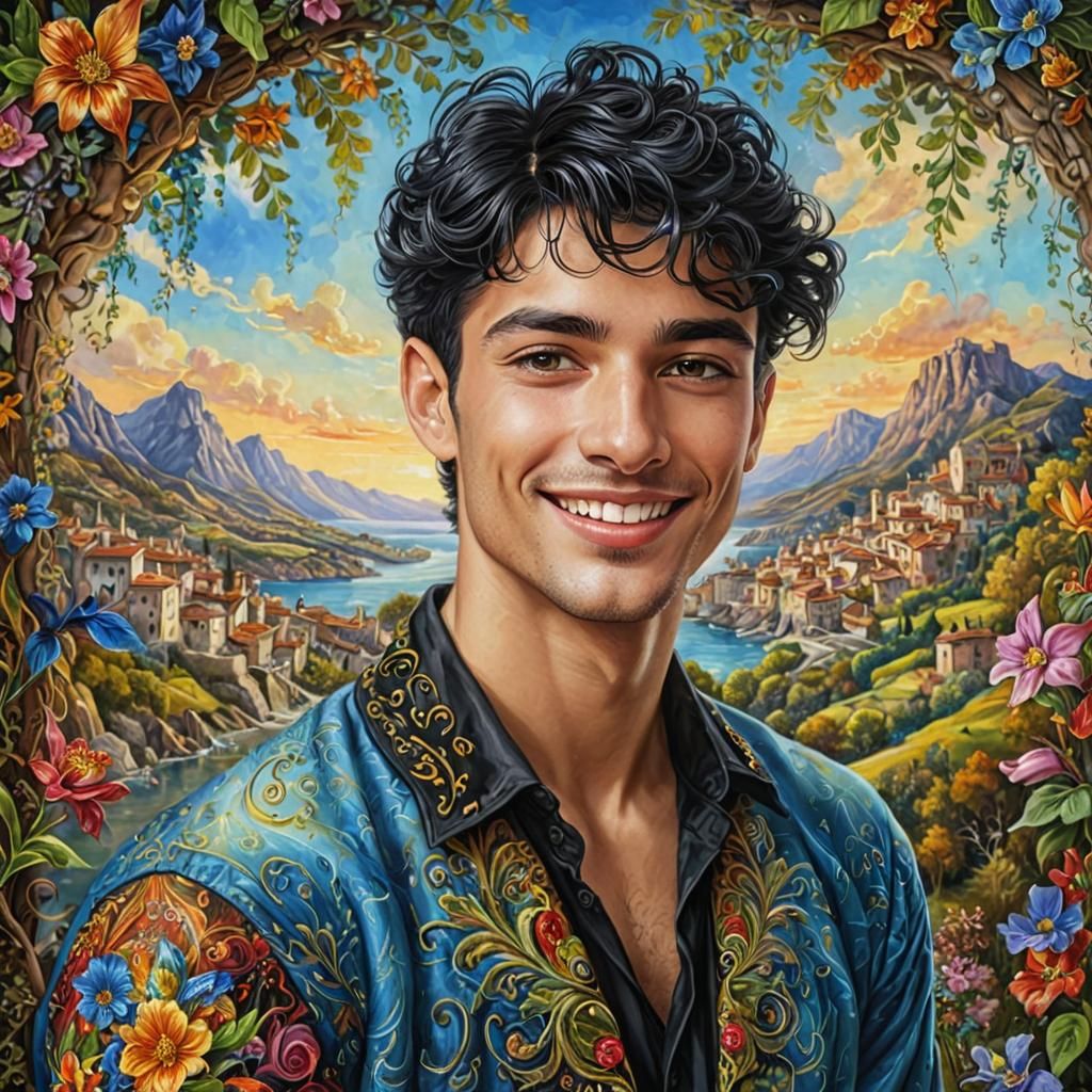 Smiling Man in Surrealist Fantasy Art Style