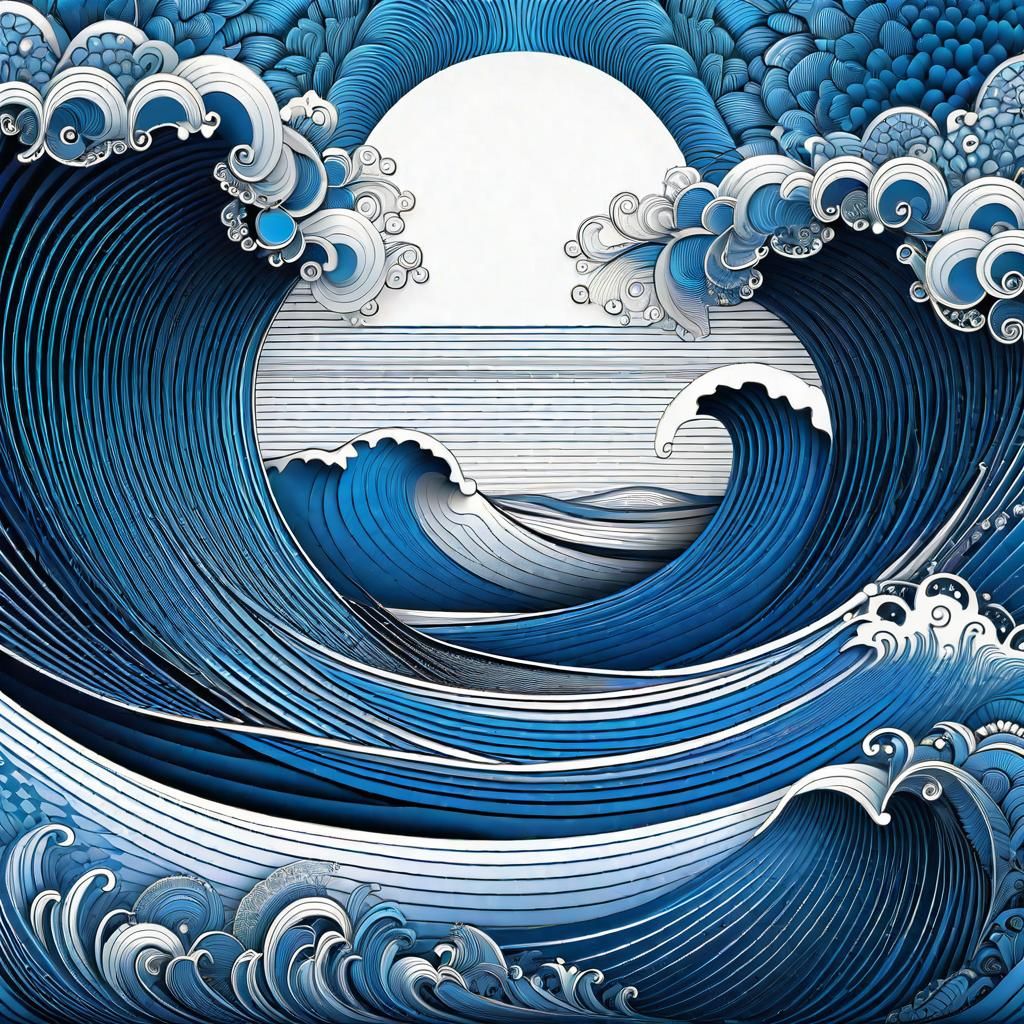 Intricate line art seascape in blue