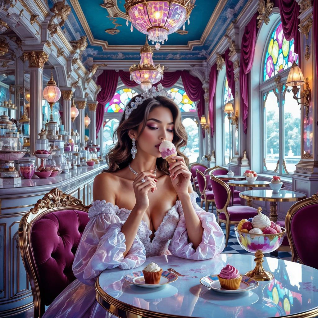 Otherworldly Baroque Ice Cream Parlor with Psychedelic Patte...