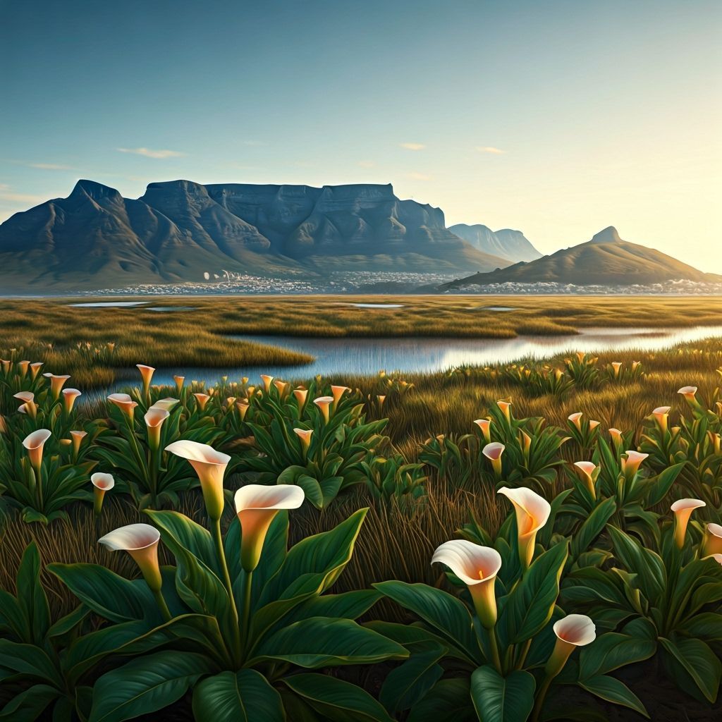 Vibrant Wild Arum Lilies Bloom in Misty Wetland