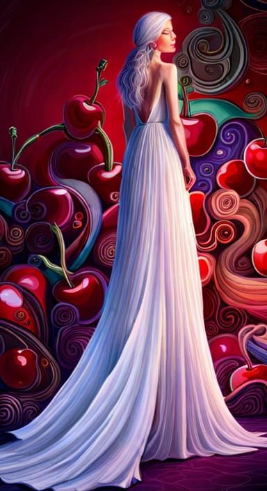 Hyperrealistic Beauty with Cherries and Flowers