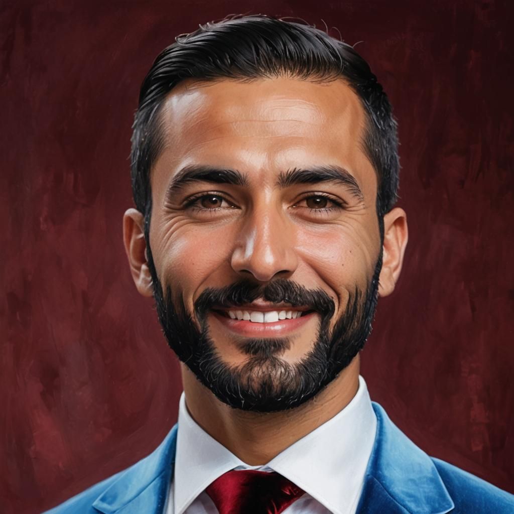 Handsome Man in Blue Velvet Suit: Impressionist Oil Painting