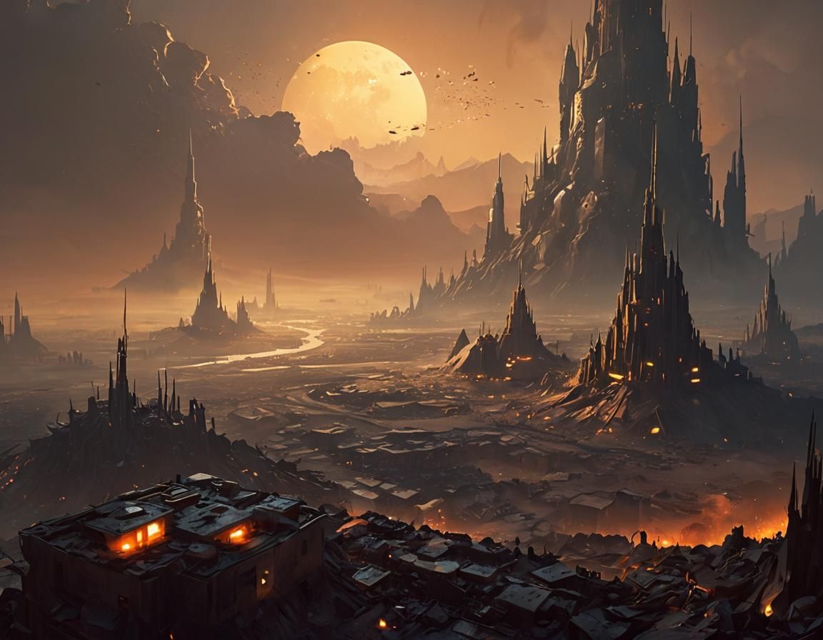 Futuristic Hive City in Post-Apocalyptic Wasteland