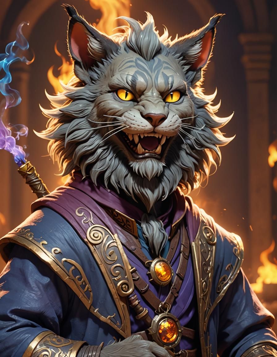 Tabaxi Wizard Character Portrait as 3D Digital Art