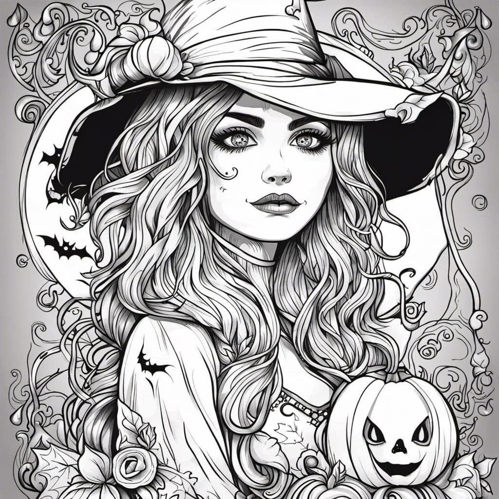 Halloween Witch Coloring Page for Adults: Mandala Style