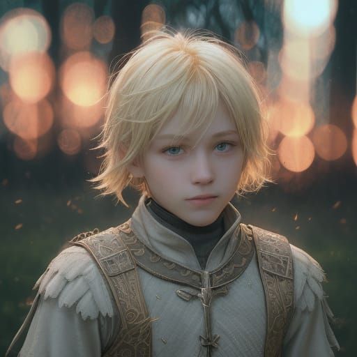 Blond Boy in Volumetric Lighting with Red Aura