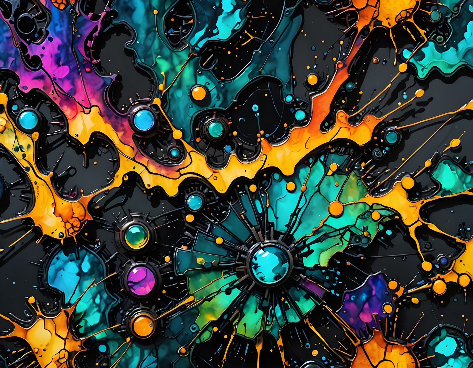 Cyberpunk Abstract Alcohol Ink Art: Futuristic Metallic Spla...