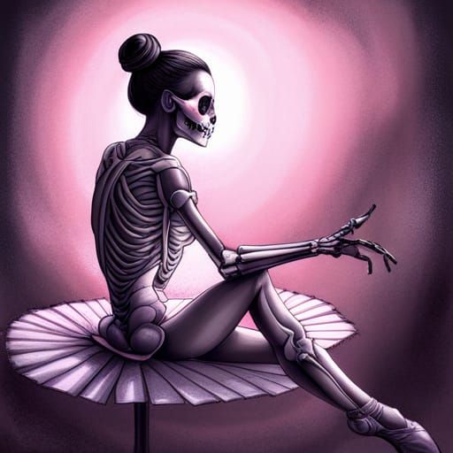 Skeleton Ballerina in Gothic Ink Drawing Style