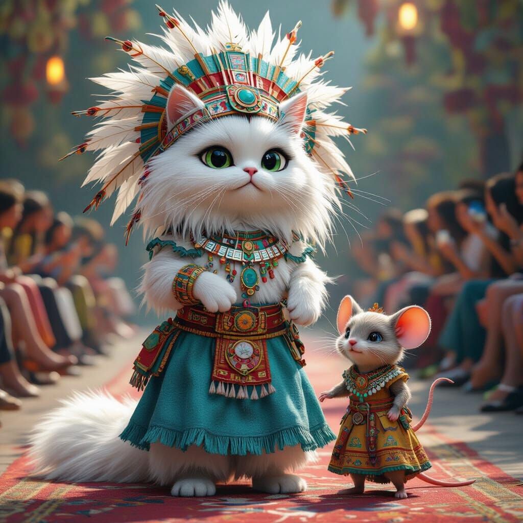 Mayan Cat Model on Runway, Fantasy Concept Art