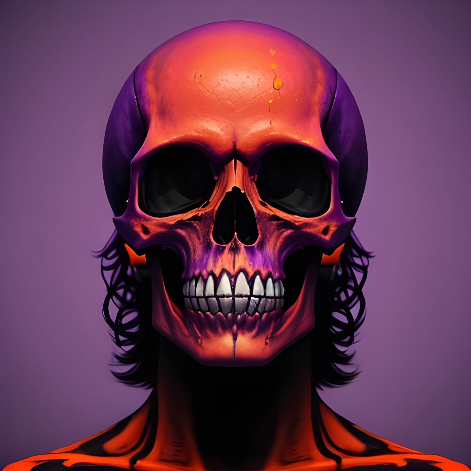 Vibrant Purple Skull Dripping Orange Liquid