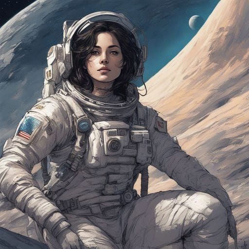 Astronaut Girl Portrait on the Moon as Splash Art