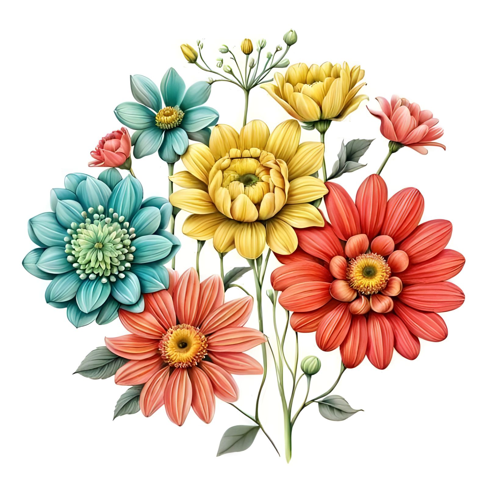 Detailed Floral Bouquet Pencil Illustration in Pastel Tones