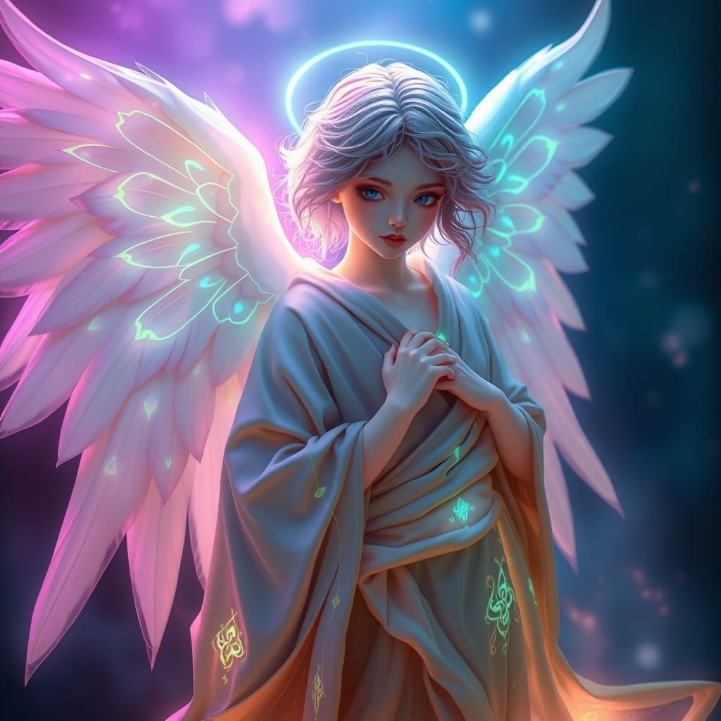 Bioluminescent Angel in Dreamlike Atmosphere