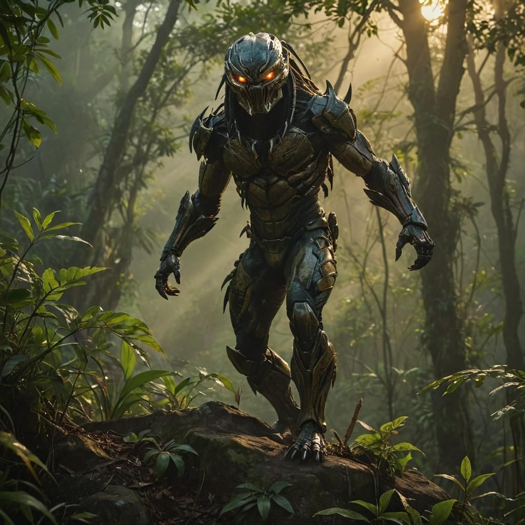 Predator in Jungle at Sunset: Cinematic Film Still
